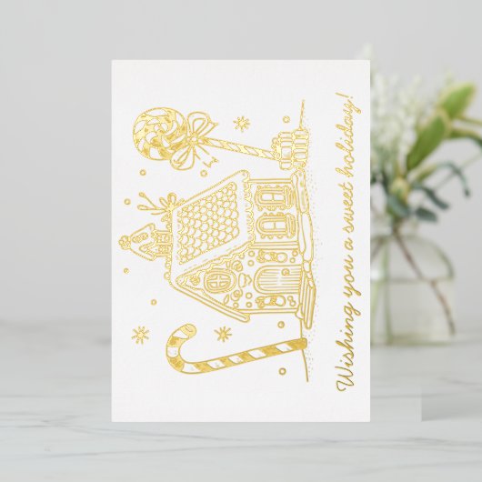 ジンジャーブレッドハウスのクリスマスカード | 1枚の写真 箔シーズンカード (立ち正面)