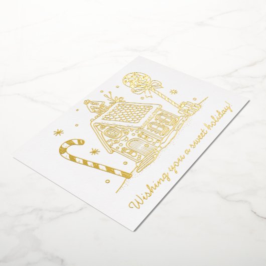 ジンジャーブレッドハウスのクリスマスカード | 1枚の写真 箔シーズンカード (回転した状態)