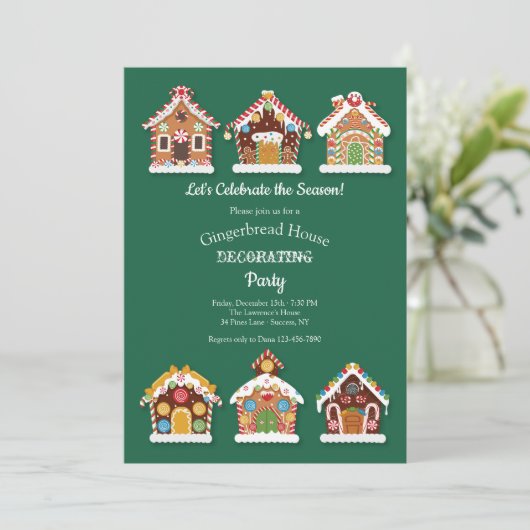 ジンジャーブレッドハウスのデコレーション パーティー招待状 招待状 (スタンド正面)