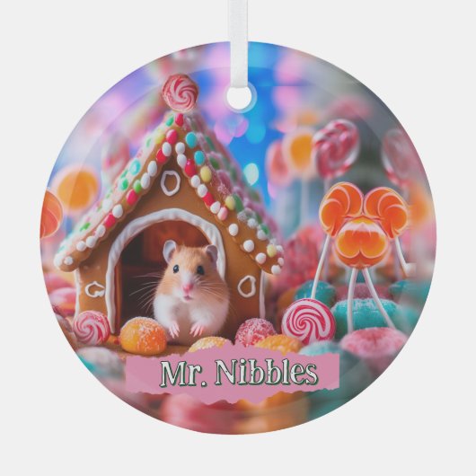 ジンジャーブレッドハウスのハムスター ガラスオーナメント (正面)