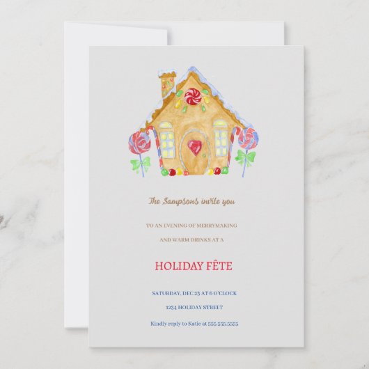 ジンジャーブレッドハウスのホリデーパーティー招待状 シーズンカード (正面)