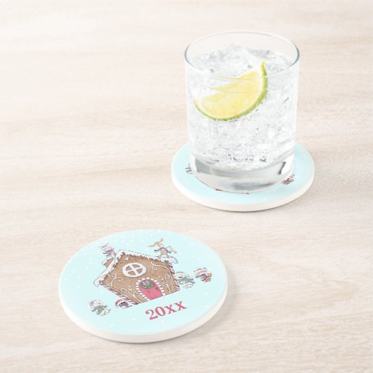 ジンジャーブレッドハウスの冬の星 アイススケートの動物たち コースター (側面)