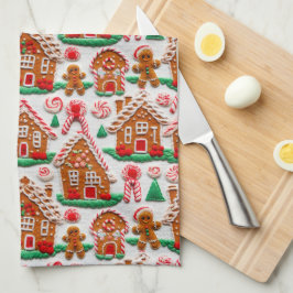 ジンジャーブレッドハウスの刺繍 クリスマスの休日 キッチンタオル