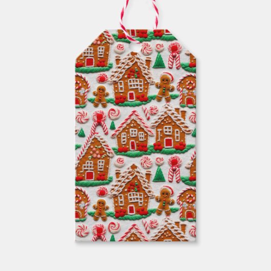 ジンジャーブレッドハウスの刺繍 クリスマスの休日 ギフトタグ (正面)