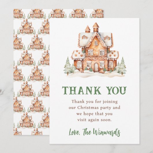 ジンジャーブレッドハウスの飾り付けクリスマスパーティー サンキューカード (正面/裏面)