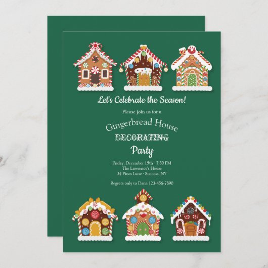 ジンジャーブレッドハウスの飾り付けパーティーの招待状 招待状 (正面/裏面)