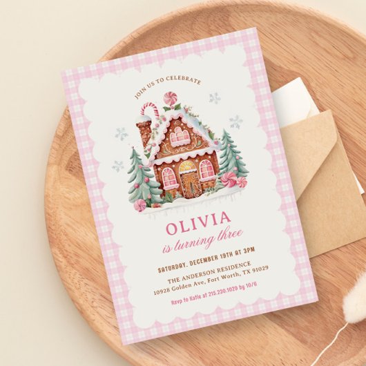 ジンジャーブレッドハウスガール誕生日パーティー招待状 招待状
