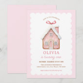 ジンジャーブレッドハウスガール 1歳の誕生日パーティー 招待状 (正面/裏面)