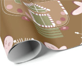 ジンジャーブレッドハウスクッキーピンクの雪 ラッピングペーパー (ロールコーナー)