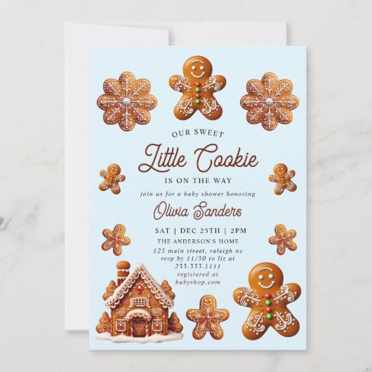 ジンジャーブレッドハウスクリスマスクッキーベビーシャワー 招待状 (正面)