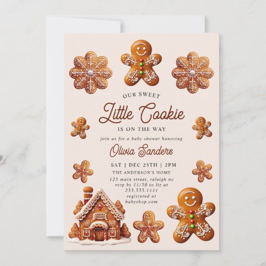 ジンジャーブレッドハウスクリスマスクッキーベビーシャワー 招待状 (正面)