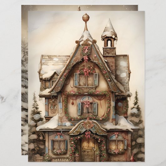 ジンジャーブレッドハウスクリスマススクラップブック紙 (正面/裏面)