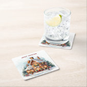 ジンジャーブレッドハウスクリスマスホリデーペーパーコースター スクエアペーパーコースター (インサイチュ)