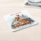 ジンジャーブレッドハウスクリスマスホリデーペーパーコースター スクエアペーパーコースター (アングル)