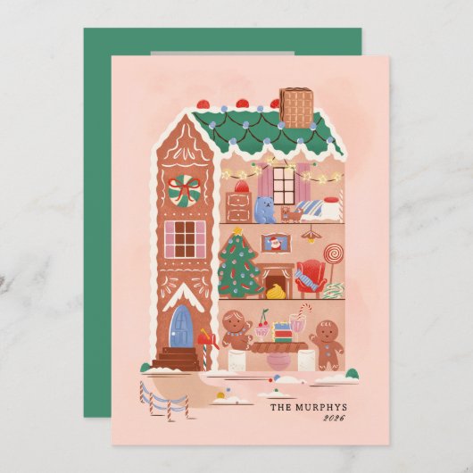 ジンジャーブレッドハウスクリスマス魔法グリーティングカード シーズンカード (正面/裏面)