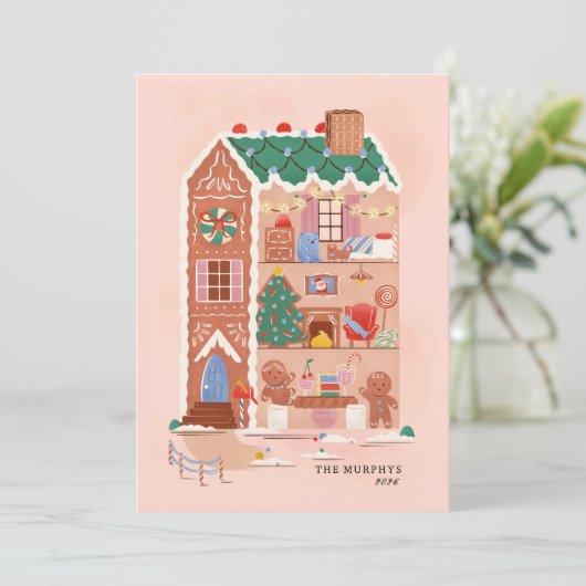 ジンジャーブレッドハウスクリスマス魔法グリーティングカード シーズンカード (スタンド正面)
