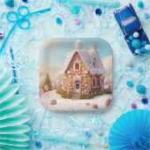 ジンジャーブレッドハウスクリスマス ペーパープレート (パーティー)