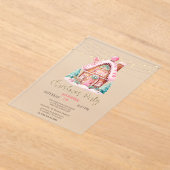 ジンジャーブレッドハウスストリングライツクリスマス アクリル招待状 (レイダウン)