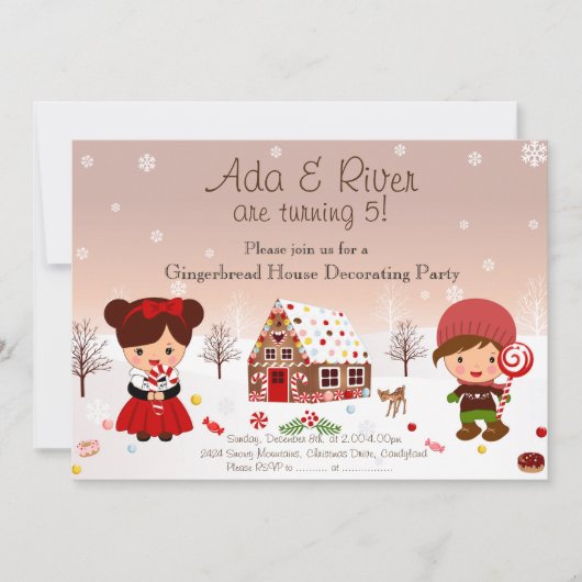 ジンジャーブレッドハウスデコレーション パーティーへの招待 招待状 (正面)