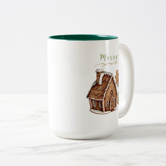 ジンジャーブレッドハウスパーソナライズされたクリスマス ツートーンマグカップ (正面右)