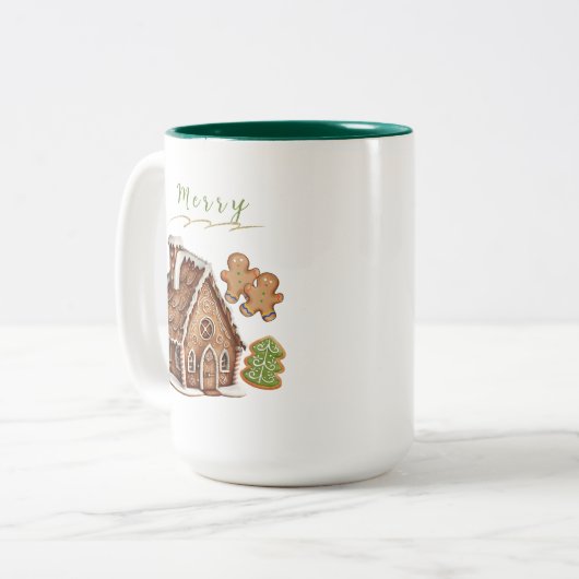 ジンジャーブレッドハウスパーソナライズされたクリスマス ツートーンマグカップ (正面左)