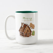 ジンジャーブレッドハウスパーソナライズされたクリスマス ツートーンマグカップ (左)