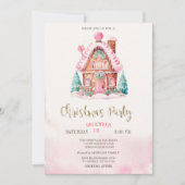 ジンジャーブレッドハウスピンククリスマス 招待状 (正面)
