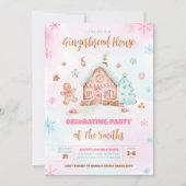 ジンジャーブレッドハウスピンククリスマ飾スパーティー 招待状 (正面)