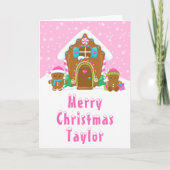 ジンジャーブレッドハウスブライトピンクメリークリスマス シーズンカード (正面)