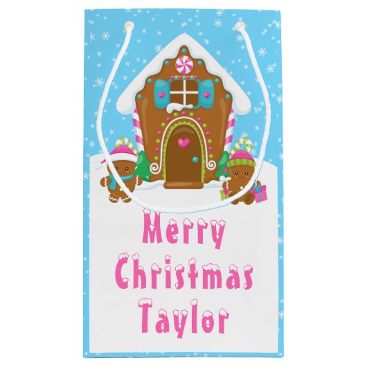 ジンジャーブレッドハウスブルーとピンクのメリークリスマス スモールペーパーバッグ (裏面)