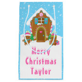 ジンジャーブレッドハウスブルーとピンクのメリークリスマス スモールペーパーバッグ (正面)