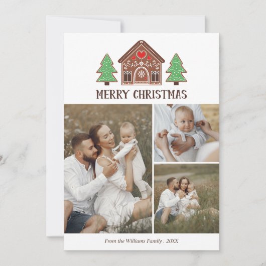 ジンジャーブレッドハウスメリークリスマスフォトコラージュ シーズンカード (正面)