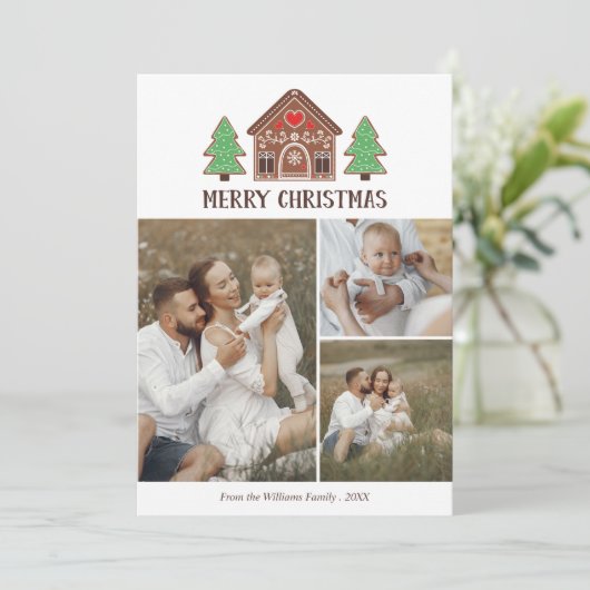 ジンジャーブレッドハウスメリークリスマスフォトコラージュ シーズンカード (スタンド正面)