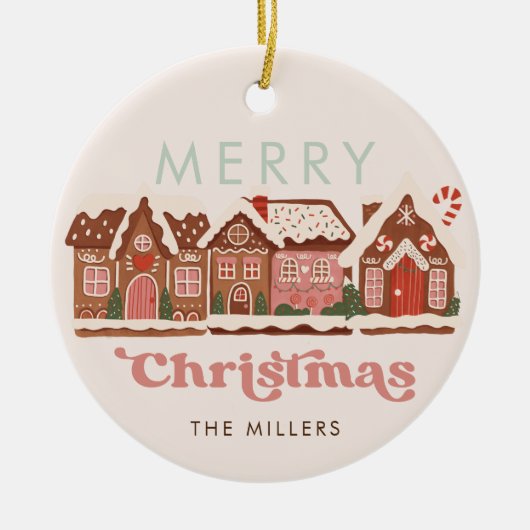 ジンジャーブレッドハウスモダンメリークリスマス セラミックオーナメント (正面)