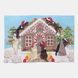 ジンジャーブレッドハウスラブラドール絵画ズ キッチンタオル
