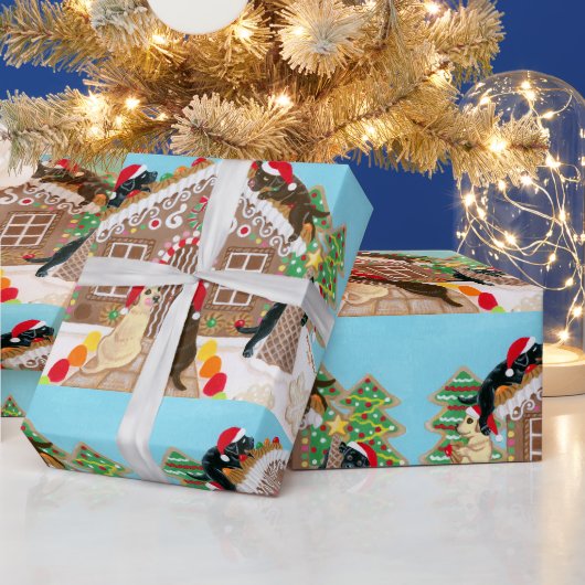 ジンジャーブレッドハウスラブラドール絵画ズ ラッピングペーパー (クリスマス)