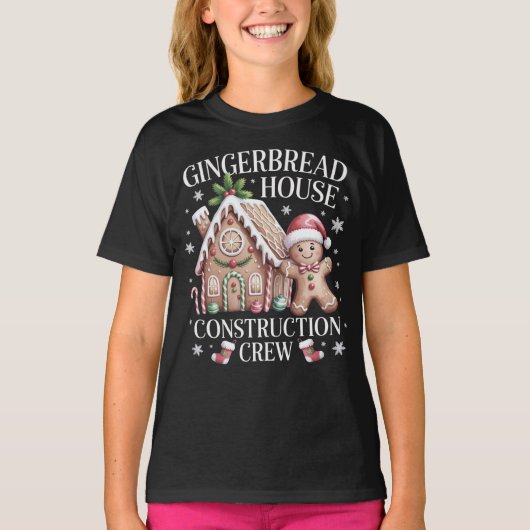 ジンジャーブレッドハウス建築隊 - クリスマス Tシャツ (正面)