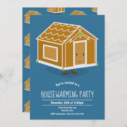 ジンジャーブレッドハウス引っ越し祝いパーティーパーティの招待状 招待状 (正面/裏面)