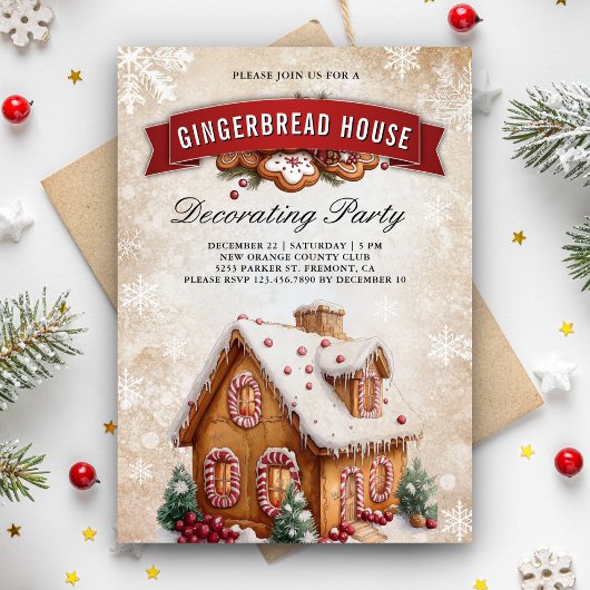 ジンジャーブレッドハウス+クリスマスパーティーの装飾 招待状