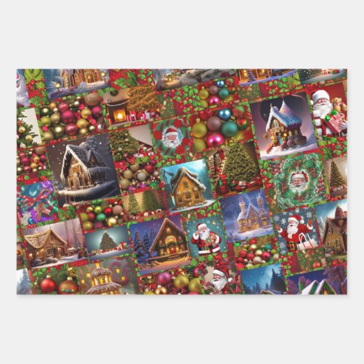 ジンジャーブレッドハウス、クリスマスABC、テディベア ラッピングペーパーシート (正面)