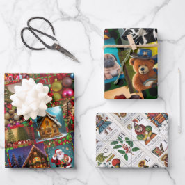 ジンジャーブレッドハウス、クリスマスABC、テディベア ラッピングペーパーシート