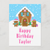 ジンジャーブレッドハウス ピンクとブルー ハッピーバースデー ポストカード (正面)