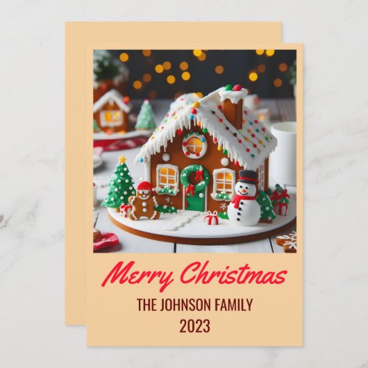 ジンジャーブレッドハウス – メリークリスマス シーズンカード (正面/裏面)