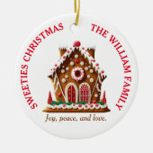 ジンジャーブレッドハウス|家族の名前| 1枚の写真 セラミックオーナメント (正面)