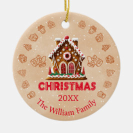 ジンジャーブレッドハウス|家族の名前| 1枚の写真 セラミックオーナメント