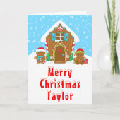 ジンジャーブレッドハウス 赤と青の楽しいクリスマス シーズンカード (正面)