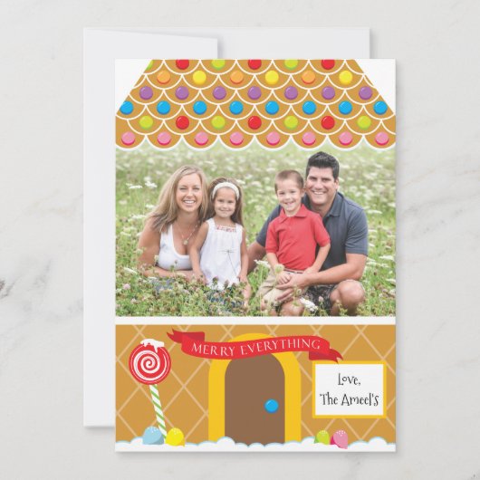 ジンジャーブレッドハウス | 4フォトクリスマスカードラベル シーズンカード (正面)