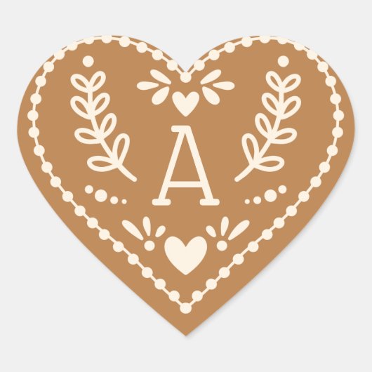 ジンジャーブレッドハートイニシャルクリスマスステッカー ハートシール (正面)