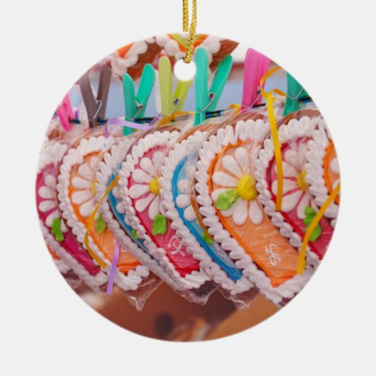 ジンジャーブレッドハートクッキーレブクーヘンバレンタイン セラミックオーナメント (正面)