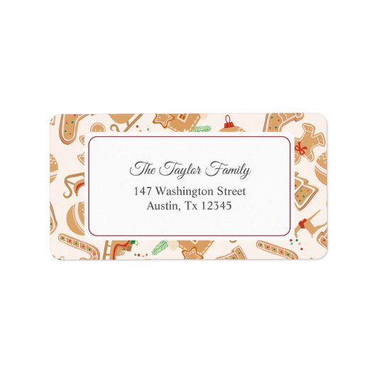 ジンジャーブレッドパターンクリスマスホリデー差出人住所 ラベル (正面)